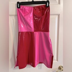 Dolls Kill Pink/Red Colorblock Costume Dress Harley Quinn/ Disco Barbie Size Med